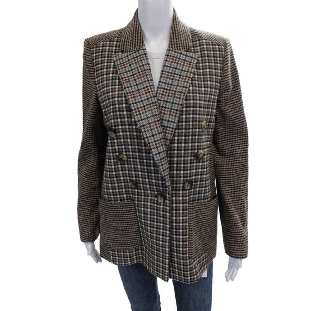 Central Park West Women Multicolor Plaid Polyester Blazer Long Sleeve Size S